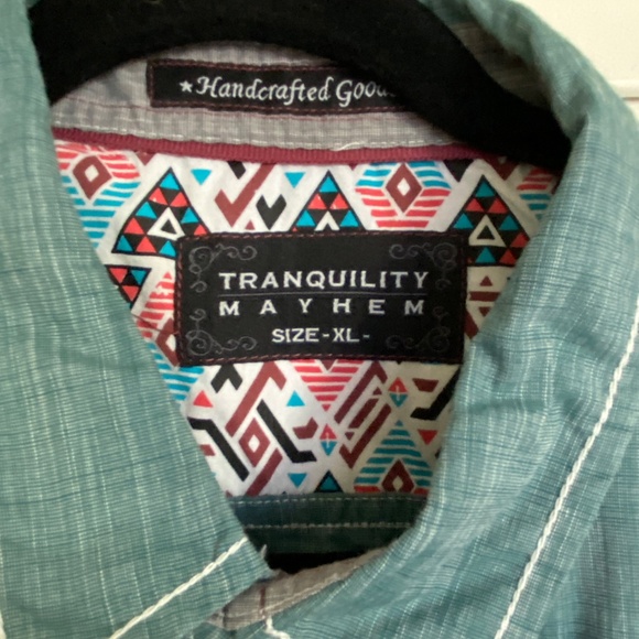 Tranquility Mayhem Handcrafted Shirt Size XL Blue-green color - Picture 4 of 7